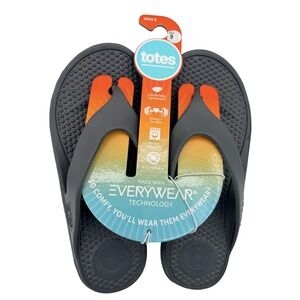 Totes Everywear Shoes Mens Size 9 Black Flip Flop Sandals Lightweight New